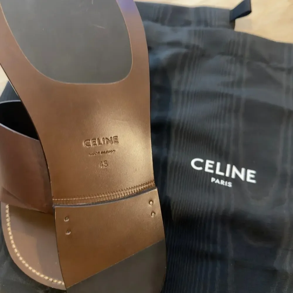 CELINE Dark Brown Calfskin Leather Sandals Lerins Vegetal Tanning NEW 45 / 12